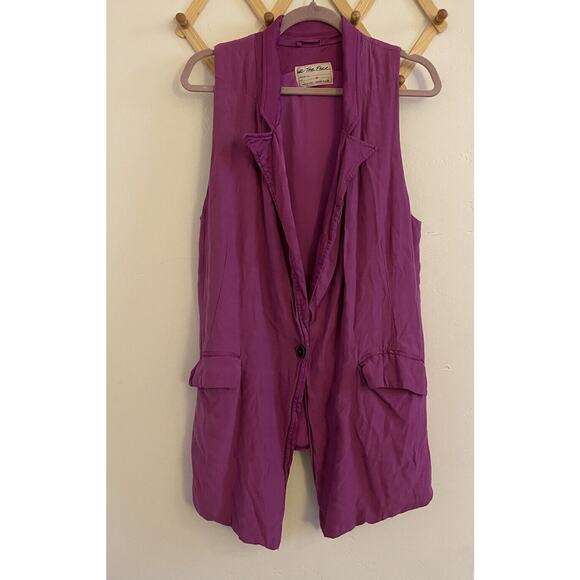 Free People Vest Women's Medium We The Free Lennie Long Loose Raspberry - Picture 2 of 7